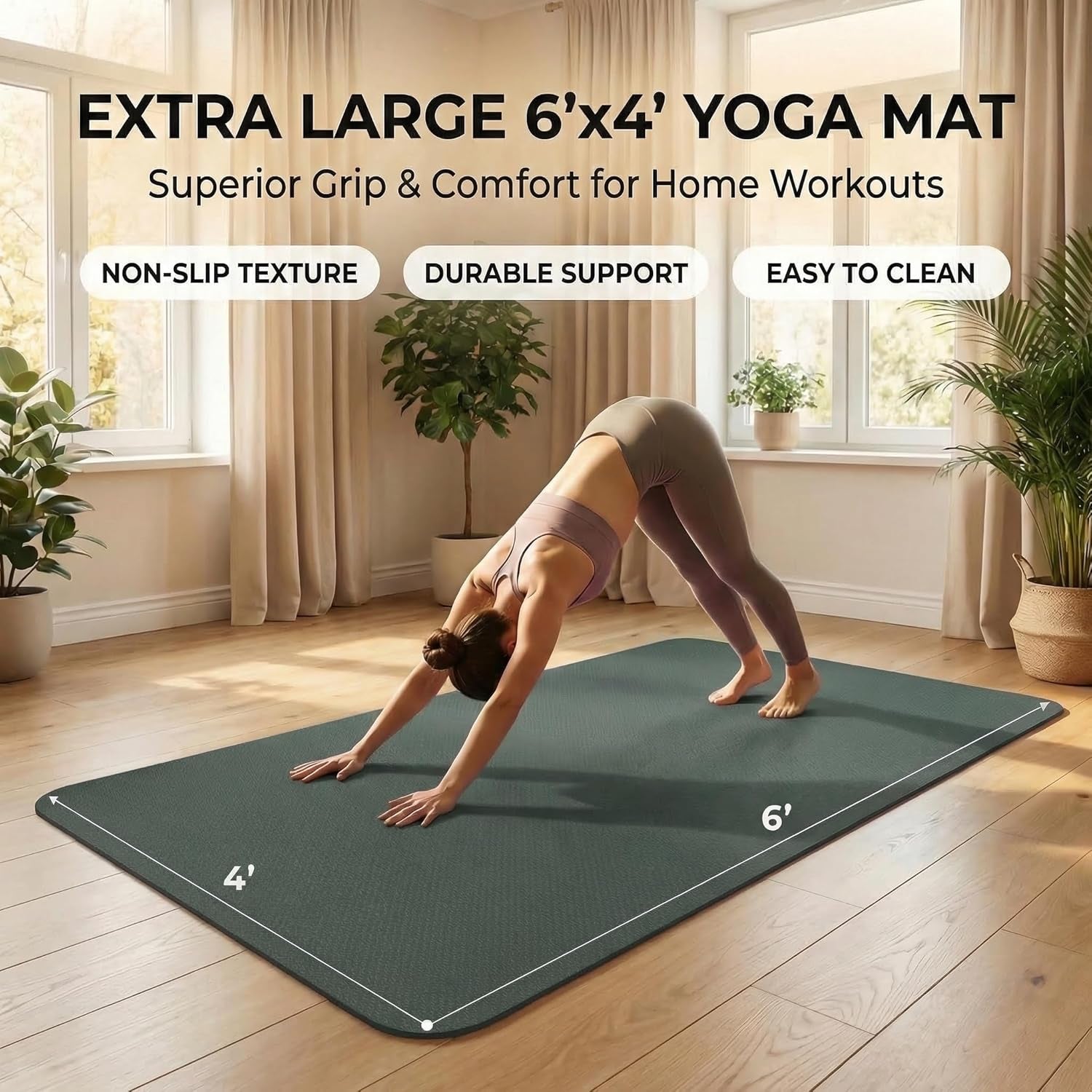 Large Yoga Mat 6'X 4'（72”X 48”）—1/4" &1/3" Extra Wide Exercise Mat 183Cm X 122Cm Large Exercise Mat Big Home Yoga Mat Pilates Mat,Non Slip,Thick,Tpe Workout Mat,For Women & Men, Yoga, Pilates, Gym and Floor Workouts Pilates