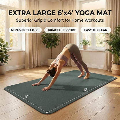 Large Yoga Mat 6'X 4'（72”X 48”）—1/4" &1/3" Extra Wide Exercise Mat 183Cm X 122Cm Large Exercise Mat Big Home Yoga Mat Pilates Mat,Non Slip,Thick,Tpe Workout Mat,For Women & Men, Yoga, Pilates, Gym and Floor Workouts Pilates