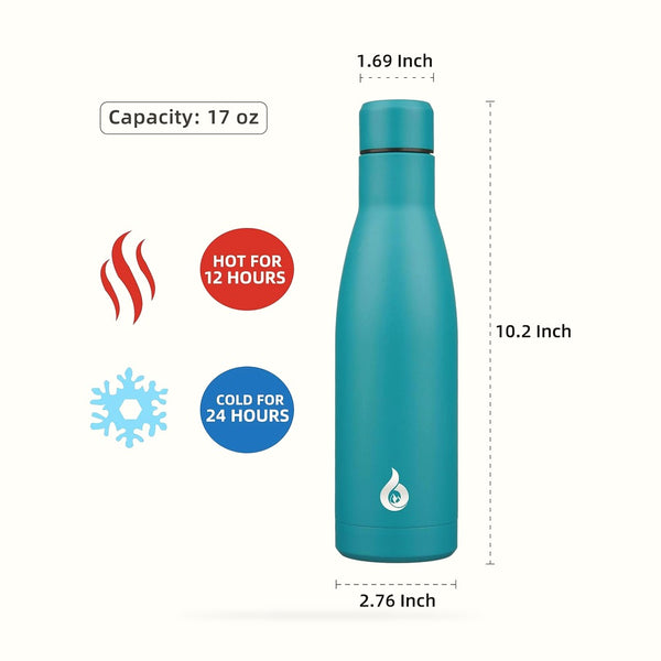 500Ml Insulated Water Bottle, Stainless Steel Reusable Metal Thermos, Leakproof Drink Bottles, Laguna