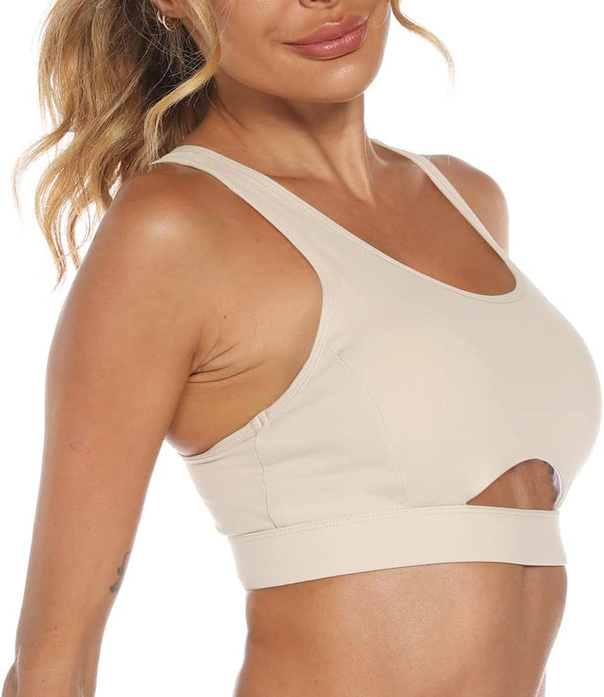 Sports Bras for Women High Impact Sports Bra - Removable Padded Yoga Racerback Bra Workout Crop Tops Beige
