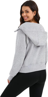 Womens Zip up Sweatshirt Cropped Fleece Jacket with Thumb Holes Crop Top Long Sleeve Zipper Hoodie