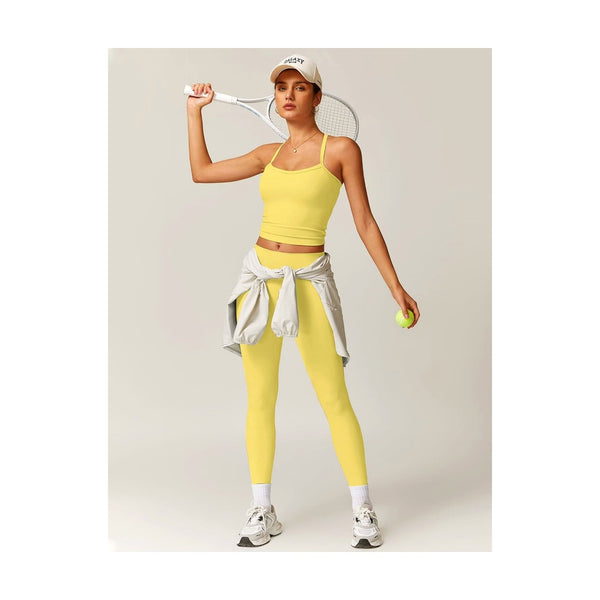 Womens Workout Sets Two Piece Cross Back Tank Top Matching High Waist Leggings Sets Gym Outfits Work Out Clothes