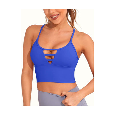 Longline Sports Bras for Women High Support Strappy Push up Workout Tops Built in Bra Padded Crop Yoga Tank Top