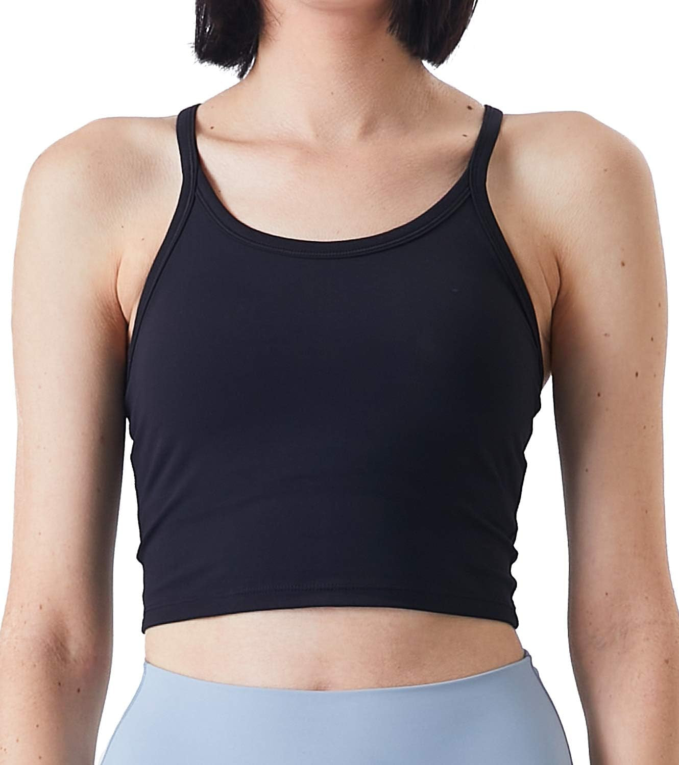 Women'S Longline Spaghetti Racerback Yoga Bra Tank Top Cropped Workout Sports Bras