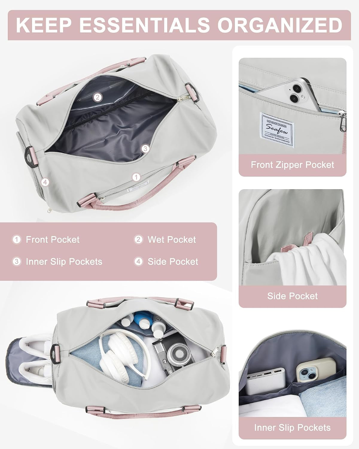 Gym Bag Womens Mens with Shoes Compartment and Wet Pocket Travel Duffel Bag for Women for Plane Sport Gym Tote Bags Swimming Yoga Waterproof Weekend Overnight Carry on Bag Hospital Holdalls
