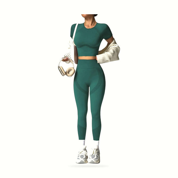 2Pcs Women'S Sturdy Activewear Set, Breathable Waistless Short Sleeves and High Waist Pants, Yoga Gym Workout for Running,