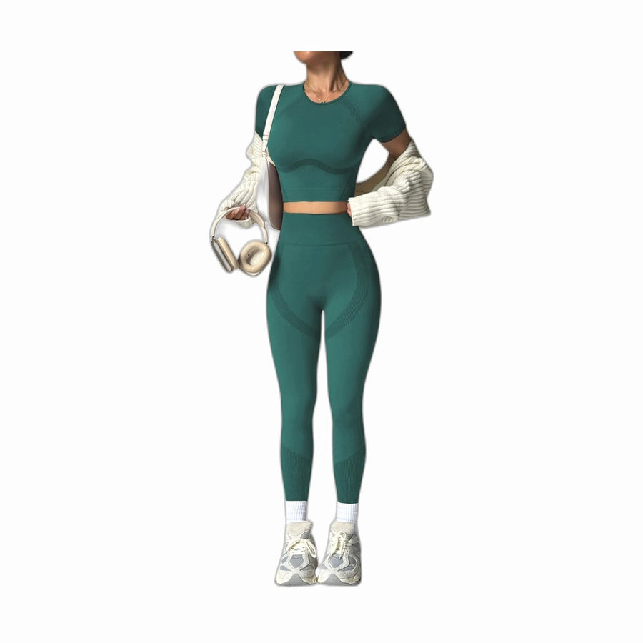 2Pcs Women'S Sturdy Activewear Set, Breathable Waistless Short Sleeves and High Waist Pants, Yoga Gym Workout for Running,