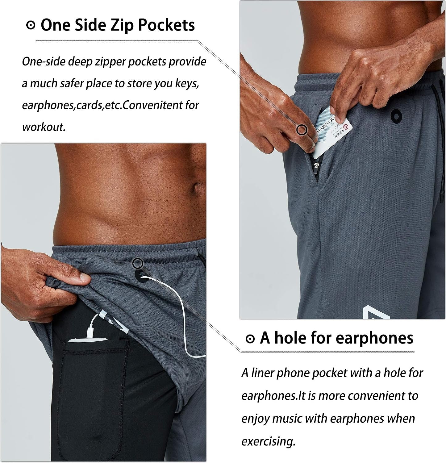 Men'S 2 in 1 Running Shorts Gym Workout Quick Dry Mens Shorts with Phone Pocket