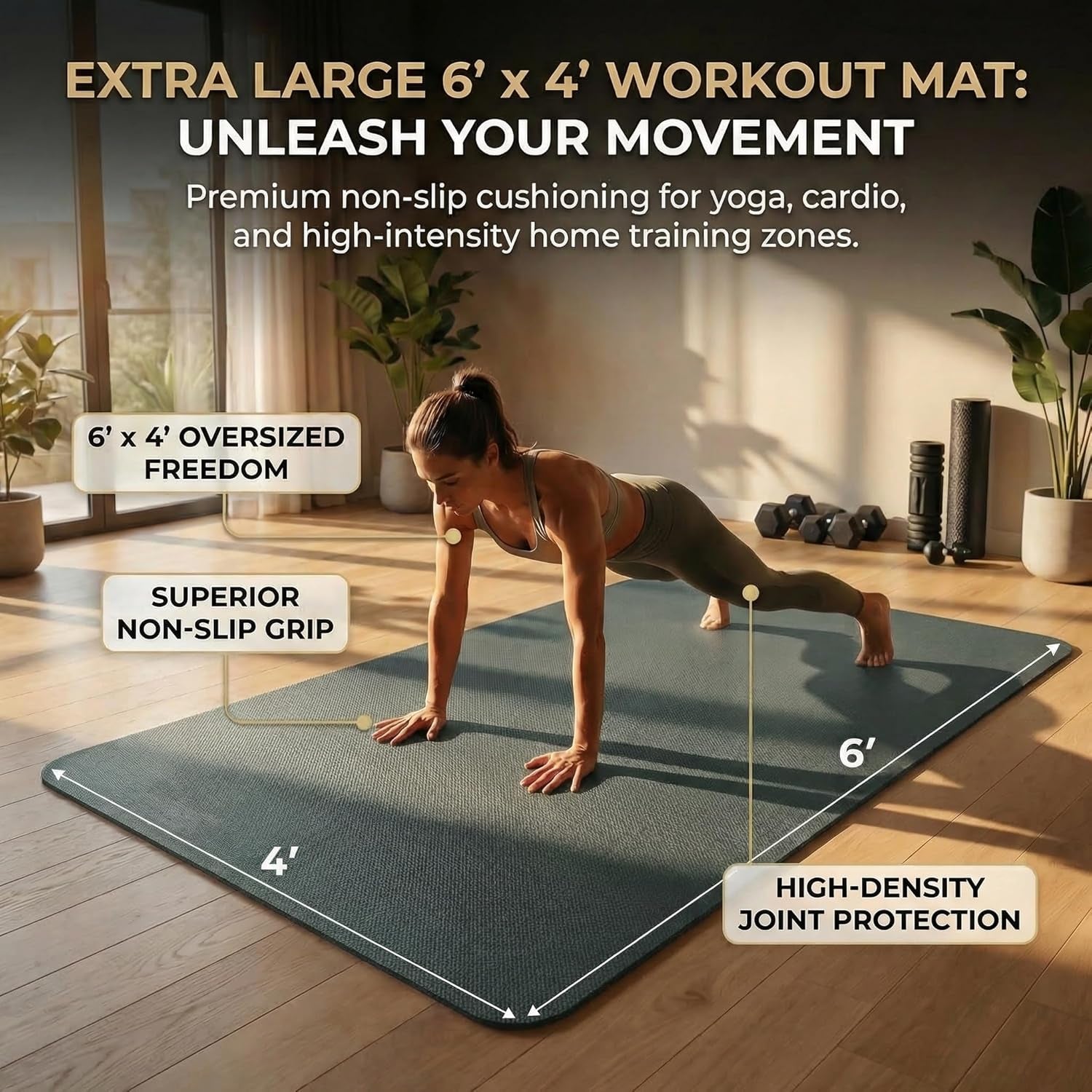 Large Yoga Mat 6'X 4'（72”X 48”）—1/4" &1/3" Extra Wide Exercise Mat 183Cm X 122Cm Large Exercise Mat Big Home Yoga Mat Pilates Mat,Non Slip,Thick,Tpe Workout Mat,For Women & Men, Yoga, Pilates, Gym and Floor Workouts Pilates