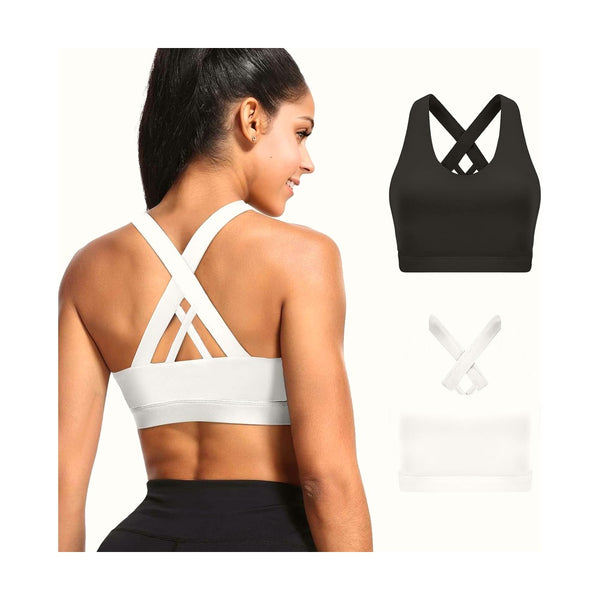 Sports Bra for Women, Criss Cross Back Medium Support Workout Bras with Removable Cups for Yoga Running Gym