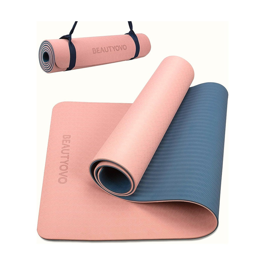 Yoga Mat with Strap, 1/3 Inch Extra Thick Yoga Mat Double-Sided Non Slip, Professional TPE Yoga Mats for Women Men, Workout Mat for Yoga, Pilates and Floor Exercises