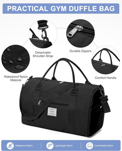 Gym Bags Womens Mens with Shoes Compartment and Wet Pocket Travel Duffel Bag for Women for Plane Sport Gym Tote Bags Swimming Yoga Small Waterproof Weekend Overnight Carry on Bag Hospital Holdalls