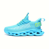Outdoor Breathable Mesh Knited Jogging Athletic Running Shoes Sky Blue Size 10-10.5