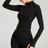 Women'S Tracksuit Jacket Slim Fit Long Sleeved Fitness Coat Yoga Crop Tops with Thumb Holes Gym Jacket Workout Sweatshirts