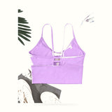 Longline Sports Bras for Women High Support Strappy Push up Workout Tops Built in Bra Padded Crop Yoga Tank Top