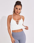 Longline Sports Bras for Women High Support Strappy Push up Workout Tops Built in Bra Padded Crop Yoga Tank Top