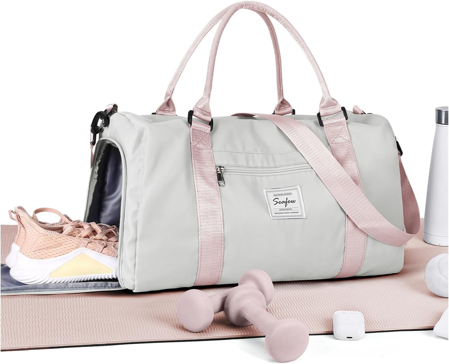Gym Bag Womens Mens with Shoes Compartment and Wet Pocket Travel Duffel Bag for Women for Plane Sport Gym Tote Bags Swimming Yoga Waterproof Weekend Overnight Carry on Bag Hospital Holdalls