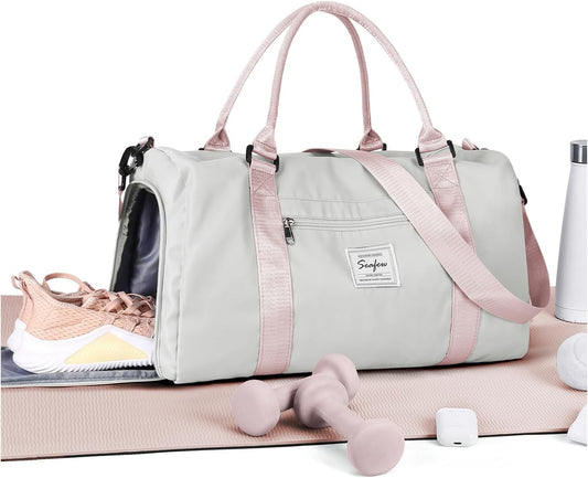 Gym Bag Womens Mens with Shoes Compartment and Wet Pocket Travel Duffel Bag for Women for Plane Sport Gym Tote Bags Swimming Yoga Waterproof Weekend Overnight Carry on Bag Hospital Holdalls