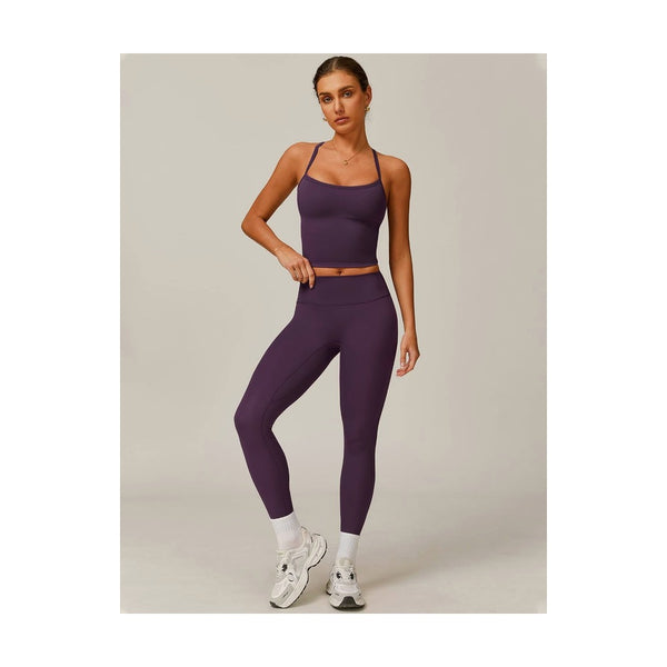 Womens Workout Sets Two Piece Cross Back Tank Top Matching High Waist Leggings Sets Gym Outfits Work Out Clothes