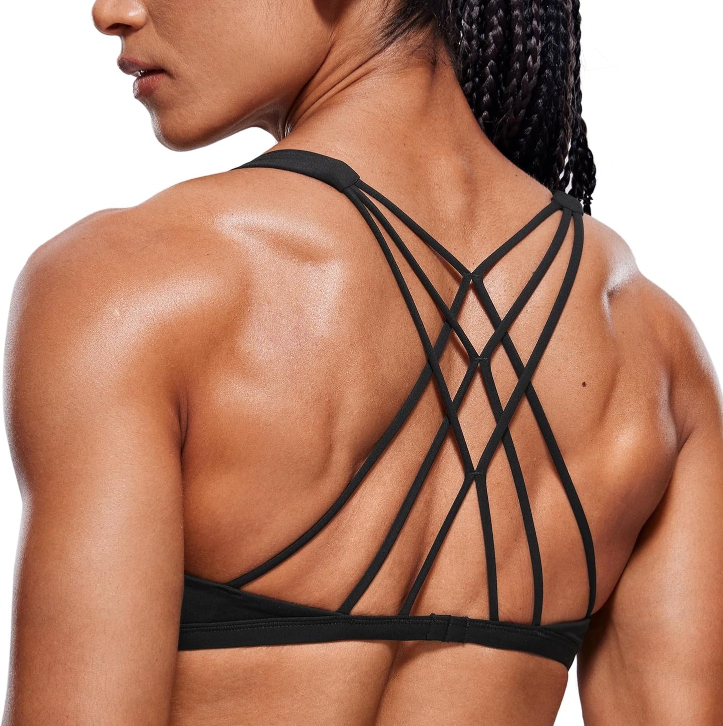 Womens Naked Feeling Criss Cross Sports Bra - Strappy Back Padded Medium Support Wireless Gym Cami Workout Yoga