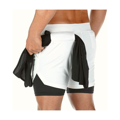 Men'S 2-In-1 Running Workout Shorts Gym Training Athletic Short Pants with Towel Loop