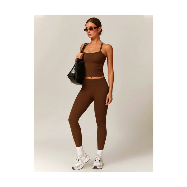Womens Workout Sets Two Piece Cross Back Tank Top Matching High Waist Leggings Sets Gym Outfits Work Out Clothes