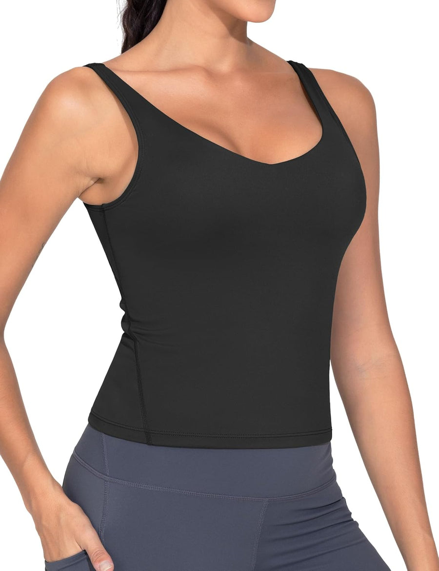 Women'S Longline Sports Bra Wirefree Padded Workout Yoga Tank Top