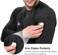 Mens Armzip Long Sleeve Gym Tshirts, Quick Dry Workout Compression Shirts Lightweight Running Sports Top with Zip Pocket
