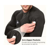 Mens Armzip Long Sleeve Gym Tshirts, Quick Dry Workout Compression Shirts Lightweight Running Sports Top with Zip Pocket