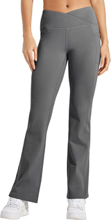 Women'S Fleece Lined Pants Yoga Crossover Leggings Bootcut Thermal Winter Pants Flare Leggings Water Resistant